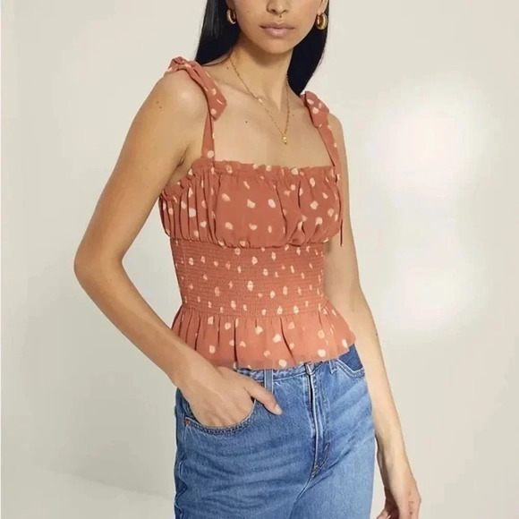 Aritzia Wilfred Ballad Camisole Tank Top Polka dot Crop Smocked  chiffon Orange - Picture 7 of 11